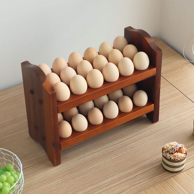 Egg Holder Countertop, Egg Storage and Egg Container for 36 Eggs, Fresh Egg Holder Countertop, Stackable Shelf Display Holder for Kitchen,Cute Egg Holder with Rustic Style, Light Brown