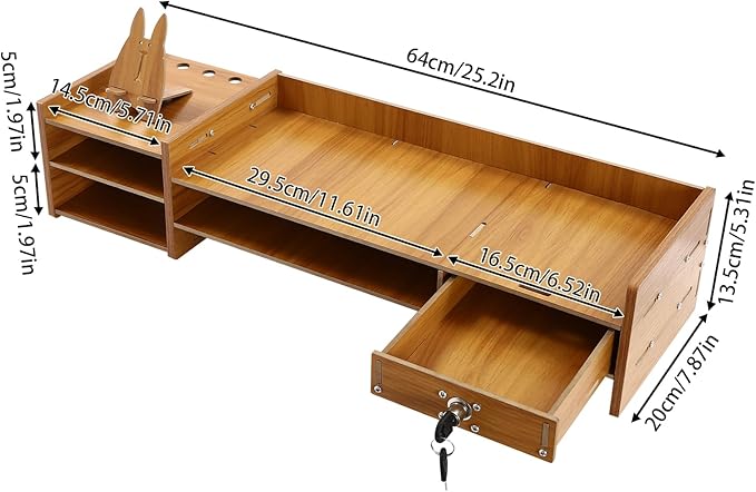 Monitor Stand,Computer Monitor Stand,Computer Rack with Drawers,Desk Shelf Wood Desk Organizer,Wooden Desktop Organizers w/Lock for Home Office Workspace Organizer (4.41lbs)