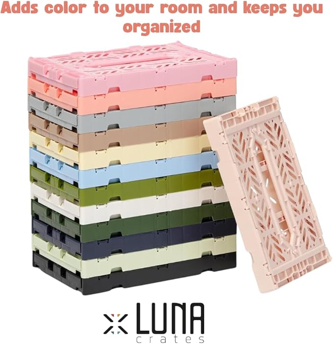 Collapsible Storage Box, Foldable Crate Organizer Bin with Handle, Stackable Crates for Home Organization (Cream-Navy-Mustard, 4L -3-Pack)