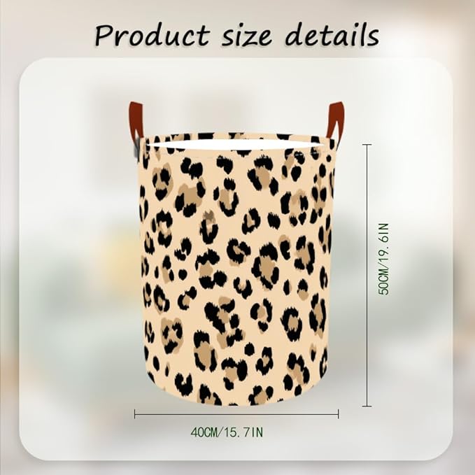 Laundry Baskets 15.7x19.7 Inch Large Classic Leopard Print Design Collapsible Laundry Hamper with Handles Oxford Fabric Clothes Storage Bin Foldable Dirty Clothes for Bedroom Bathroom Dorm