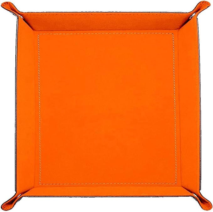 siduater Valet Tray Desktop Storage Organizer – Vegan Leather Catchall Bedside Vanity Tray Nightstand Caddy Holder for Remote Controller, Watch, Keys, Phone, Wallet, Coin, Jewelry (Orange/Black)