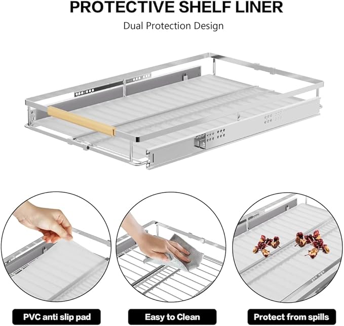 Large Pull Out Kitchen Cabinet Organizer, 22.7''-39.8''W x 22''D, Heavy Duty Slide Out Pantry Shelves Sliding Drawer Storage for Kitchen, Under Sink, Bathroom, Wardrobe, Steel Metal