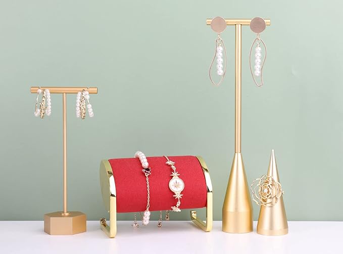 GemeShou Gold Earring Display Stand for selling, Stable Jewelry Earring Holder, Metal ear hanger photography props【Gold-Cone Base Height 7.9"】