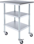 AmGood Stainless Steel Work Table with 2 Shelves and Casters (Stainless Steel Work Table with 2 Shelves + Casters, 24" Long x 30" Deep)