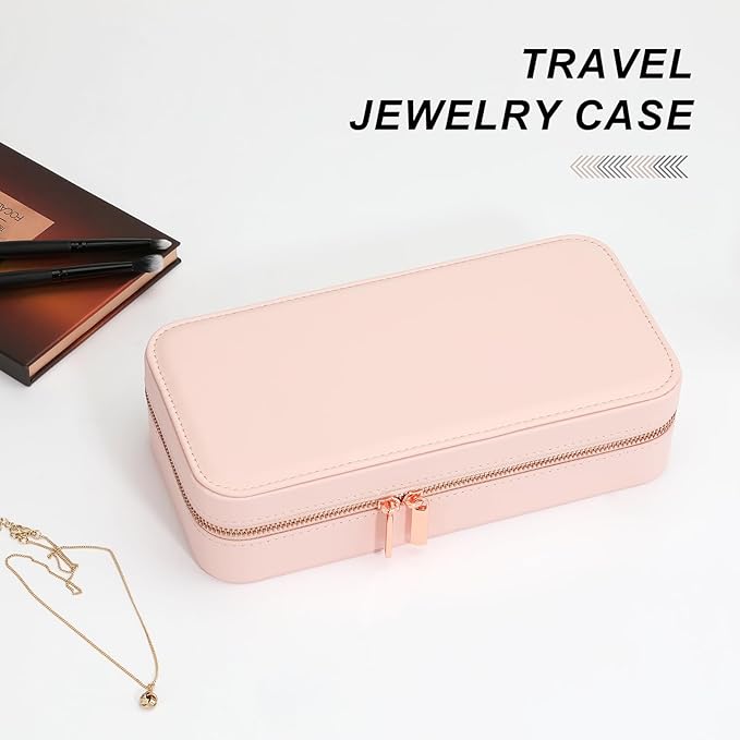Travel Jewelry Case Small Jewelry Organizer, Portable Jewelry Case Small Travel Jewelry Box for Women, Christmas Gift for Women Girls, Pink C