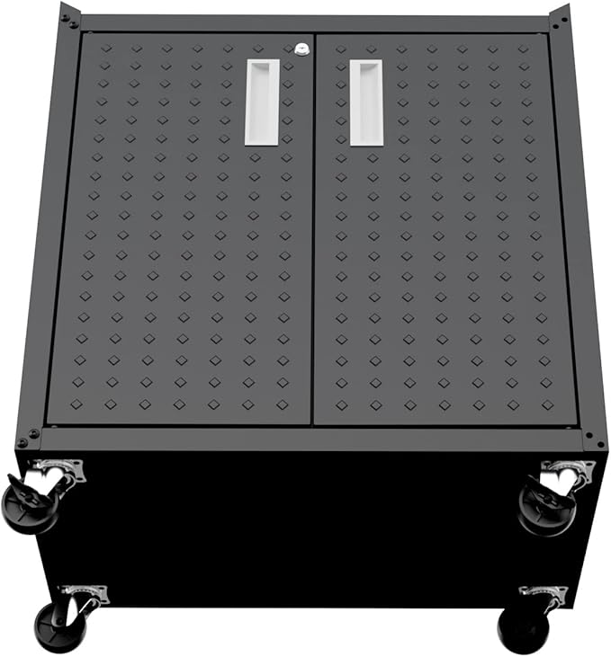 Manhattan Comfort Fortress Textured Metal 31.5" Garage Mobile Cabinet with 2 Adjustable Shelves in Charcoal Grey