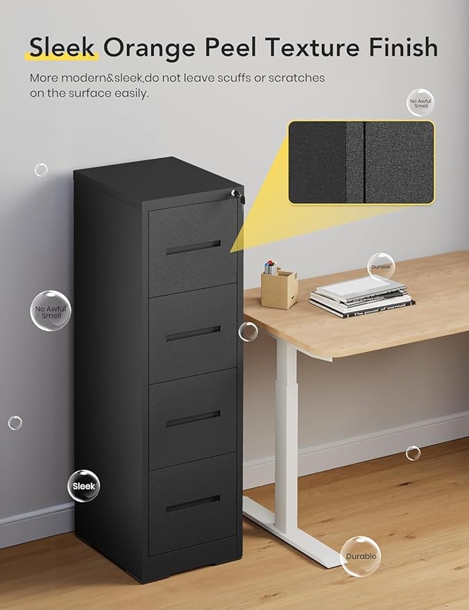JOMEED 4-Drawer File Cabinet, Legal/Letter Size Storage, Full-Extension Drawers, Steel Construction, Lock System, 66 lbs Per Drawer Capacity