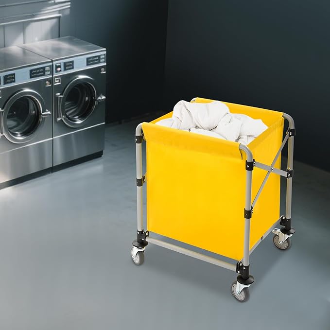 Commercial Laundry Cart with Wheels,Folding Laundry Hamper Cart,Heavy Duty Rolling Laundry Basket with Large Capacity,Laundry Sorter Trolley for Home Hotel Apartment (Yellow, 23.62 * 19.69 * 23.62in)