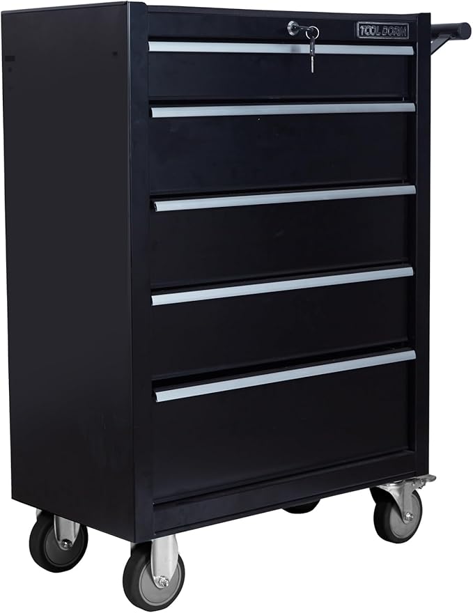 5-Drawer Rolling Tool Chest with Lock & Key, Tool Storage Cabinet with Wheels,35"x 24.2"x 13.2" Tool Organizer Box for Garage, Warehouse & Repair Shop