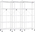 DEANIC 5 Tier Foldable Storage Shelves with Wheels, Large Capacity Shelving Unit, Freestanding Metal Wire Shelf Rack, No Assembly Organizer Rack for Garage Kitchen, Basement, Pantry(White Pack of 3)