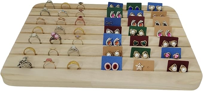 Natural Wood Business Card Holder Wooden Earring Display Stands Jewelry Retail Display for Selling Earring Showing Ring organizer (7 Slots Earring Board)