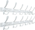Dseap Coat Rack Wall Mount 2.0 Pro: 24” Long, 3X Tougher, Heavy Duty Stainless Steel Wall Coat Hanger with 6 Tri Hooks for Clothes Jackets Hats Entryway Closet, White, Pack of 2