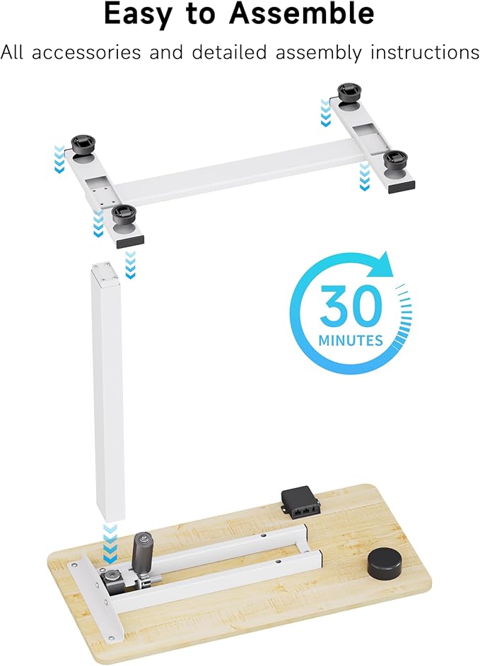 BIZUM Small Electric Standing Desk Bedside Table with Hidden Wheels 31.5 x 15.8 Inch Adjustable Computer Laptop Office Desk, Maple
