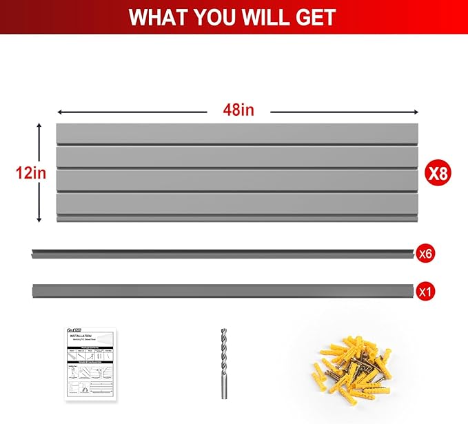 4 x 8 FT Slatwall Panel Garage Wall Organizer, Heavy Duty Slat Wall Paneling Sheets, Interlocking PVC Panels, Garage Slatwall for Tool Organization Mounted Storage Systems