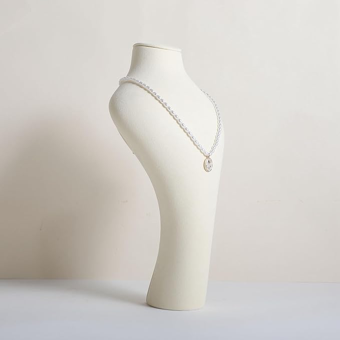 GemeShou Beige necklace hanger jewelry organizer, Velvet jewelry display stand necklace holder, jewelry mannequin bust for boutique store【Beige-Medium height 11.8 inch】