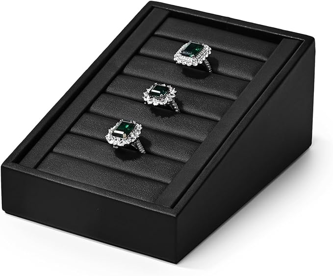 Oirlv Premium PU Leather Ring Tray Display Stand Slotted Ring Showcase Display Jewelry Organizer Jewelry Holder for Trade Show(Black)