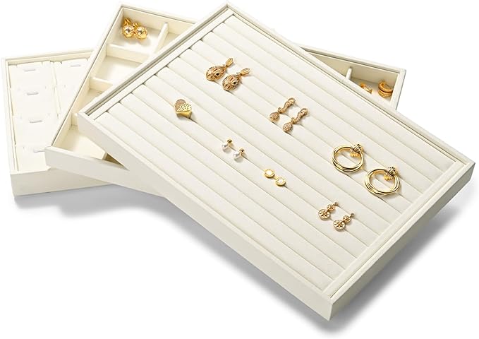 7-Slot Microfiber Ring & Earring Tray Organizer (Beige)