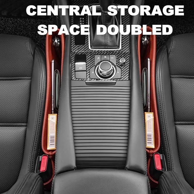 Tumecos Car Seat Pockets PU Leather Car Console Side Organizer Seat Catcher Holders Compatible with Phone Key Wallet Phone Sunglasses 2 Pack (Beige)