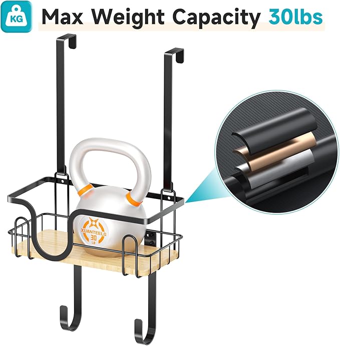 Ironing Board Holder Wall Mount, Over The Door Ironing Board Hanger with Storage Basket, Iron Holder for Hotel Rooms, Home Laundry Rooms, Utility Rooms, Closets (Black)
