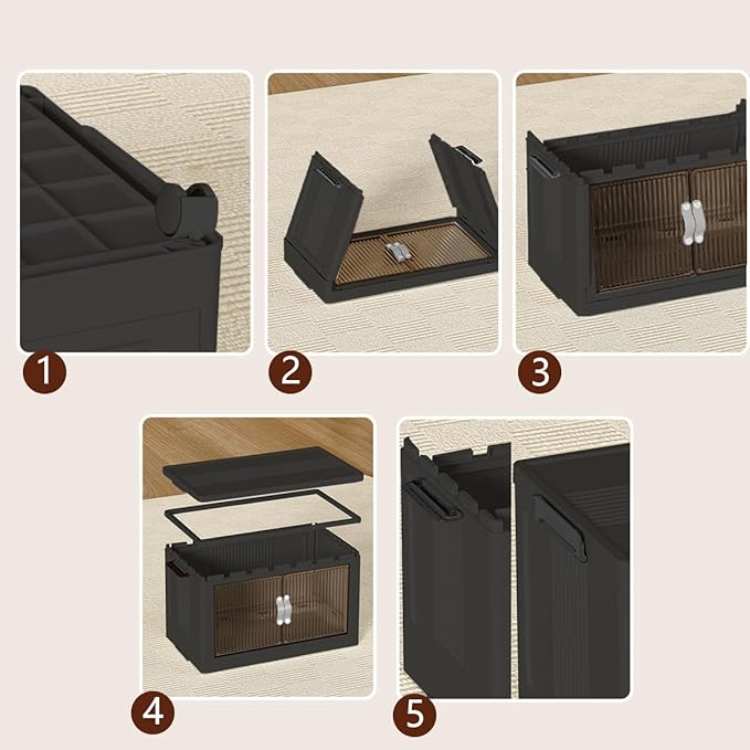 Stackable Storage Bins with Lids Open Front, 155Qt Large Plastic Foldable Containers for Clothes, 3 Pack Multifunctional Collapsible Storage Boxes for Home, Pantry, Office (S, Gray 3-Tier)