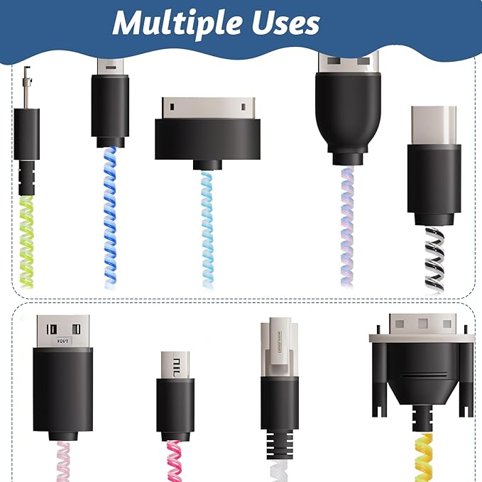 SHENLIU 10Pcs Spiral Cable Protector, Chargers Cord Protector from Pets No Chew Multicolor Spiral Cord Protector Phone Charge Cables Protective Cover