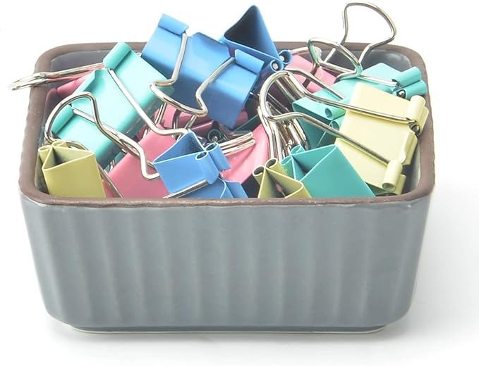 Ceramic Paper Clip Holder 2 PCS Set, Square Paper Clip Dispenser Organizer for Desk, Cute Office Binder Clip Holder Bobby Pin and Hair Clip Holder, Paper Clamp Holders Gift for Office, Dark Gray
