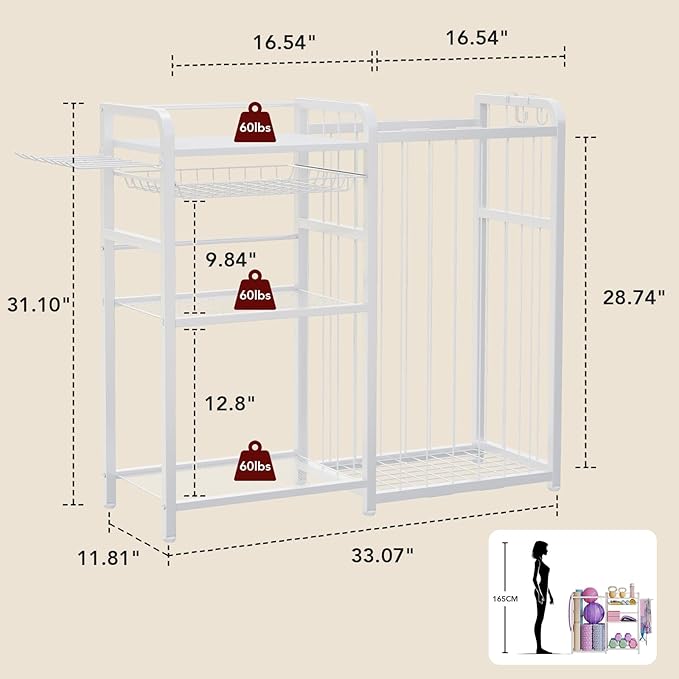 Garage Sports Equipment Organizer, Ball Storage for Gear and Toys, Large Capacity, Sports Organizer for Garage with Hooks and Baskets