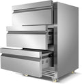 Stainless Steel 3-Tier Drawer Fridge Undercounter, Outdoor Beverage Refrigerator with Wheels, Waterproof Design and Temperature Control for Home and Commercial Use