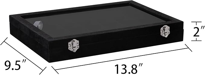 Frebeauty Velvet Jewelry Tray,35 Grid Jewelry Organizer with Clear Lid,Earring Holder Organizer Case with Clasp,Drawer Insert for Rings Studs,13.8 x 9.5 x 2 Inches,Gift for Women Girls(Black)