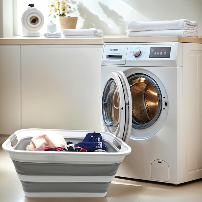 SAMMART 42L Collapsible Plastic Laundry Basket - Foldable Pop Up Storage Container/Organizer - Portable Washing Tub - Space Saving Hamper/Basket (Grey, 1)