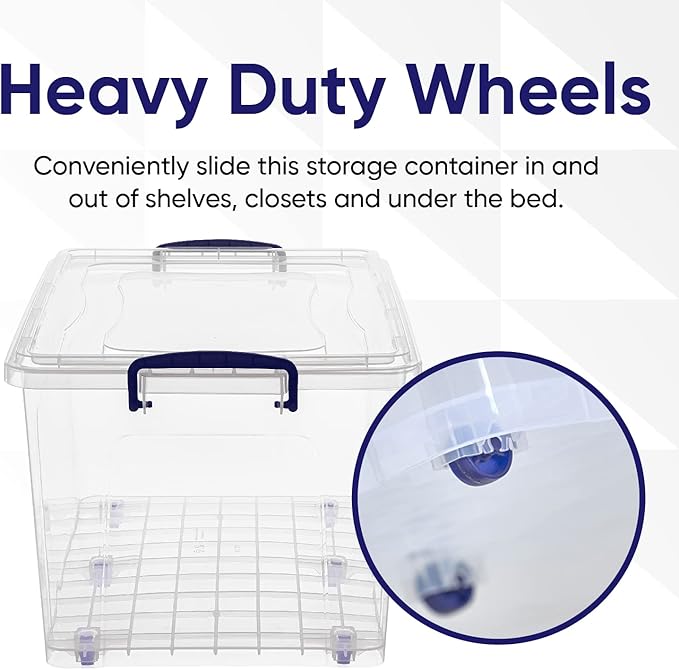 Superio Storage Bins with Lids- Clear Boxes for Organizing, Stackable Plastic Containers- BPA Free, Non-Toxic, Odor Free, Organizer for Home, Office, Dorm (6 Pack, 44 Qt (Wheeled))