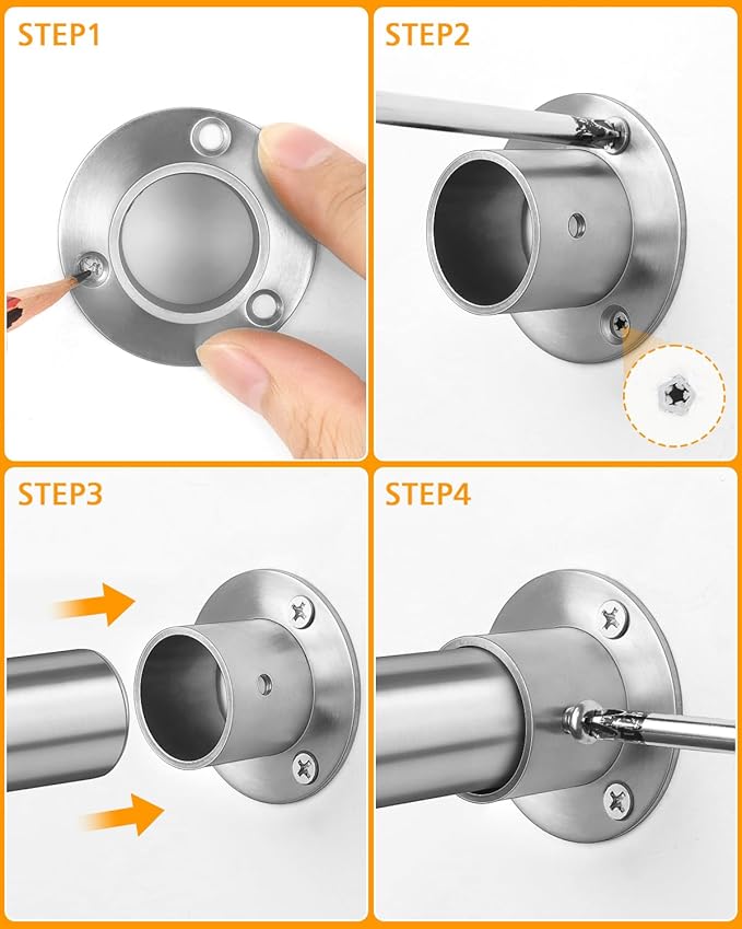 Closet Rods for Hanging Clothes, 17-52 Inch Heavy Duty and Stepless Adjustable Closet Poles, Stainless Steel Closet Hanging Rod for Closet, Wardrobes, Laundry Room, Bathroom, RV (Silver)