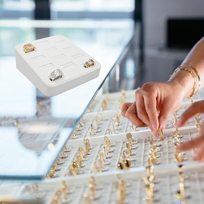 Novel Box 12-Slot White Leatherette Rings/Earrings/Cufflinks Holder Tray 5.75x5x2 Inches - Ring Holder Organizer for Selling or Personal Use - Jewelry Display Trays for Special Occasions
