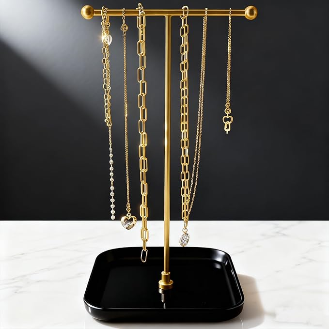 VROOMIUM Necklace Holder- Ceramic Base 1ft Height Jewelry Organizer Stand, Aesthetic Jewelry Hanger Display for Necklaces, Bracelets, Rings, Exhibidor de Collares-Mysterious Black