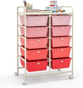 Giantex 10 Drawers Rolling Cart, Classroom Organizers, Storage Cart with Wheels, for Teacher Office Home School Supplies Tool Craft Art Paper, Pink Gradient