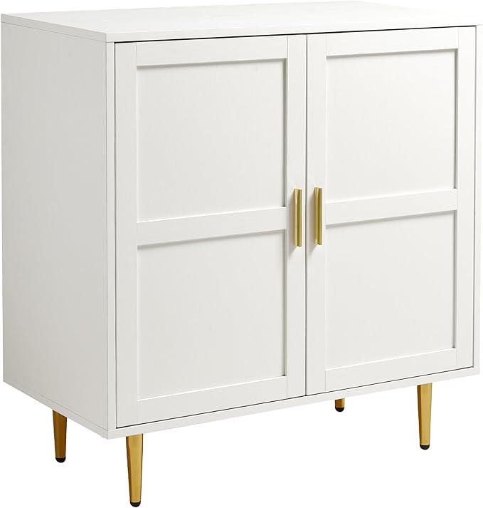 RoyalCraft 2-Door Wood Cabinet, Modern Credenza with Adjustable Shelves, Freestanding Buffet Sideboard Cabinet for Living Room, Dining Room, Entryway, White