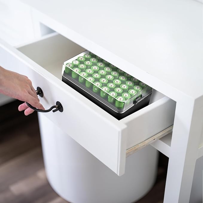 ALCYON Battery Organizer Storage Case, Battery Vault Box Container for 48pcs AA Batteries, Plastic Clear Protective Battery Holder for Travelling/Home/Office (Black, Large)