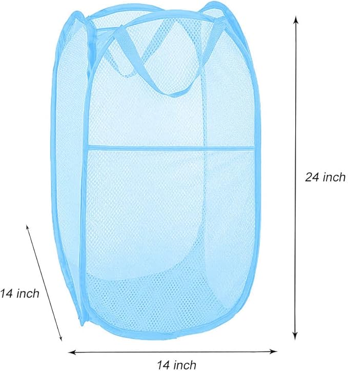 Larpur Pack of 2 Pop up Laundry Hampers, Collapsible Laundry Baskets, Portable Mesh Clothes Hampers for Kids Room, College Dorm, Bathroom, Foldable Hamper with Carry Handles, Sky Blue