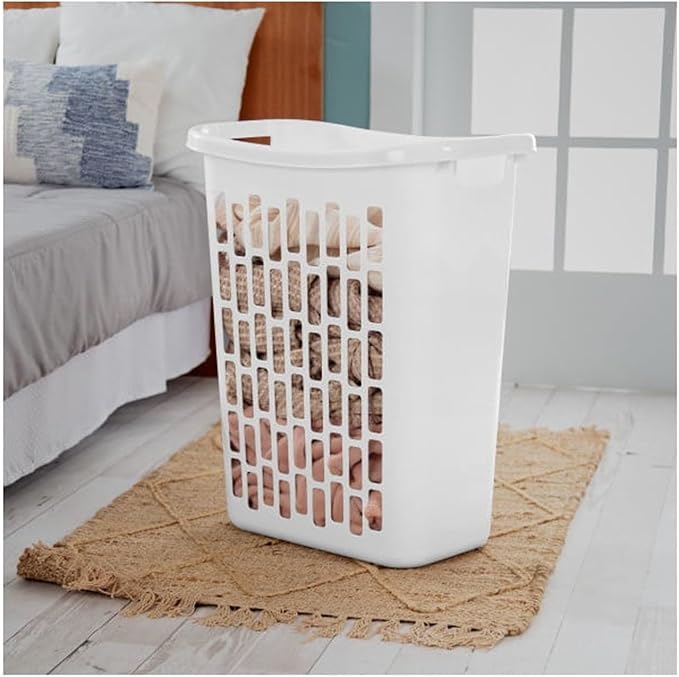 3-Pack of White Heavy-Duty Plastic Laundry Baskets (1.8 Bushels). Large Capacity rectangular Design with Reinforced Handles, Suitable for Household, Dormitory, and Bedroom
