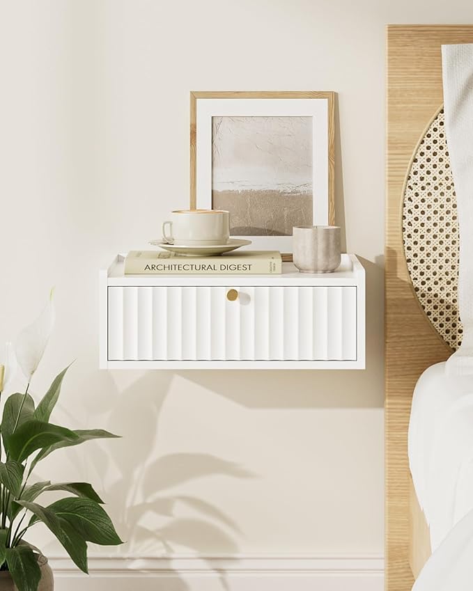 Floating Nightstand,Wall Mounted Night Stand with Drawer,Small Floating Shelves,Floating Wood Bedside Table for Bedroom、Living Room、Bathroom