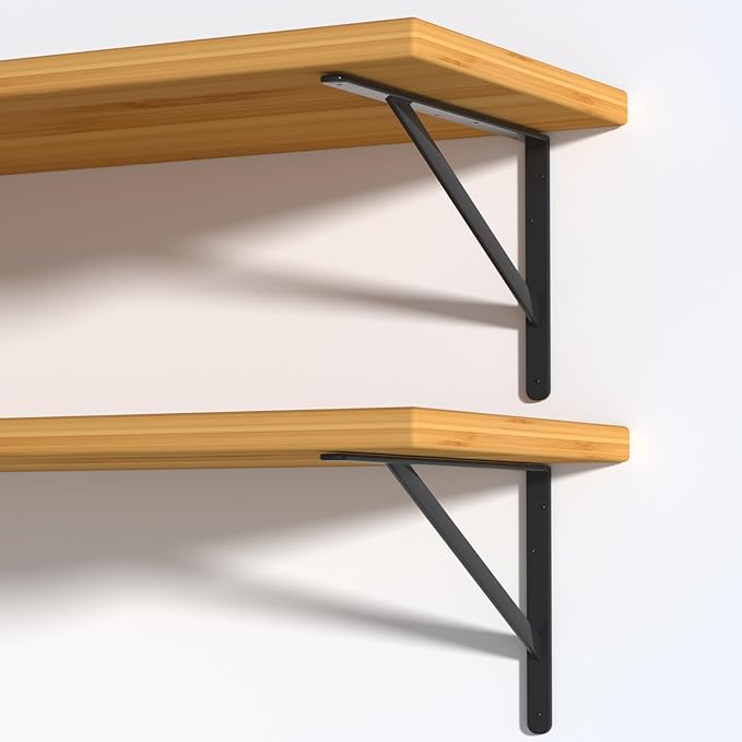 24 Pack L20 x H 12" Black Heavy Duty Shelf Brackets with Screws Metal Shelf Brackets Shelf Support Angle Brackets for Shelves L Brackets Heavy Duty Floating Shelf
