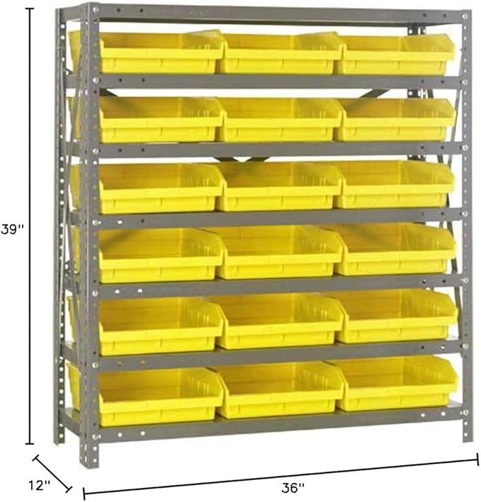Quantum Storage Systems 1239-109YL Steel Shelving Unit with 4" Shelf Bins, 12" D x 36" W x 39" H, Yellow