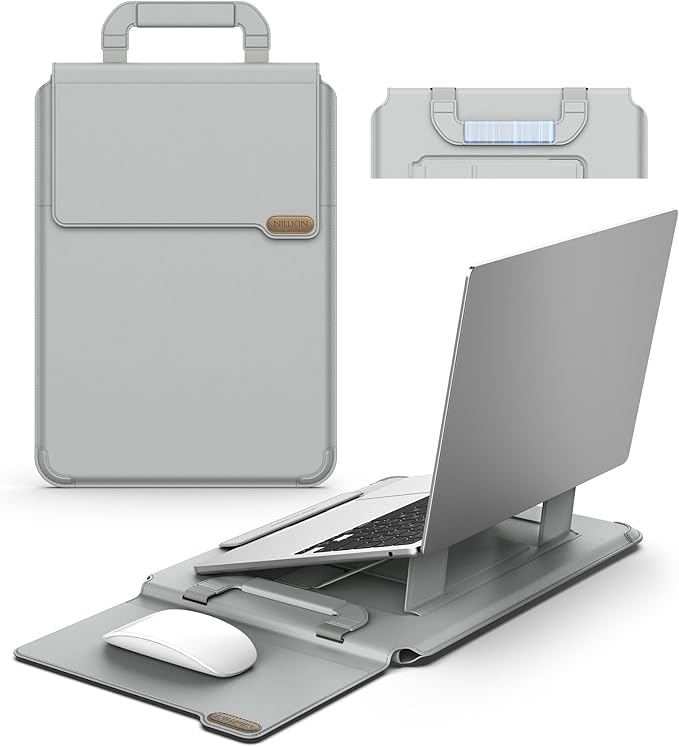 Nillkin 16 inch Laptop Sleeve with Handle (4-in-1), 2 Stand Modes, MacBook Sleeve with Adjustable Stand & Mouse Pad, Slim Laptop Case 16 inch for Samsung/Surface/HP/Chromebook/Dell 13-16'', Gray