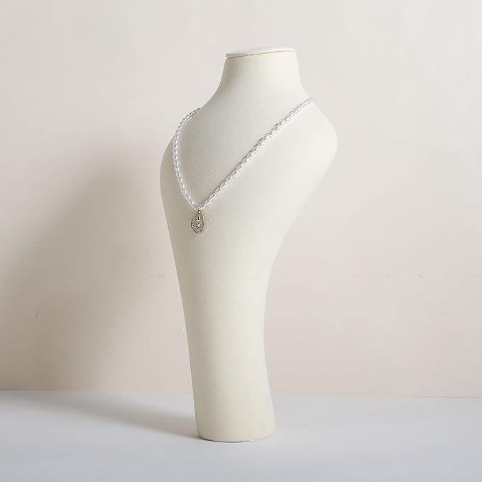 GemeShou Beige necklace hanger jewelry organizer, Velvet jewelry display stand necklace holder, jewelry mannequin bust for boutique store【Beige-Medium height 11.8 inch】