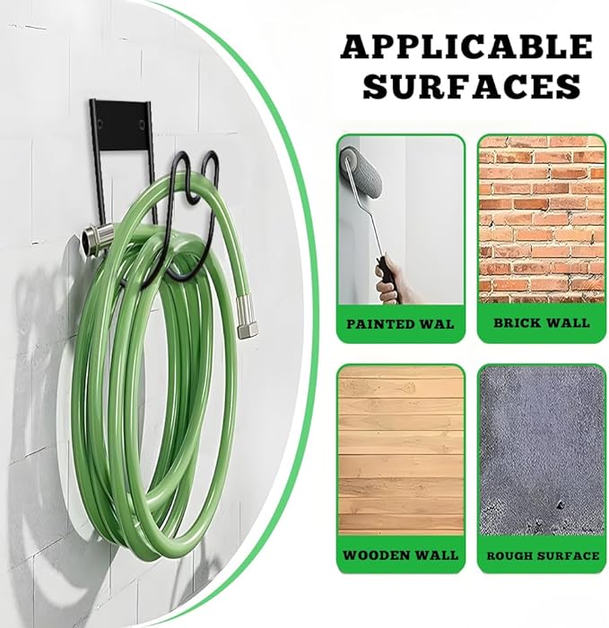 Metal Garden Hose Holder - Wall Mounted Garden Hose Hook, Hose Hanger Heavy Duty for Water Hose Extension Cords Vacuum Hose,Rust Proof (Black)