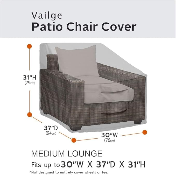 Vailge Patio Chair Covers, Lounge Deep Seat Cover, Heavy Duty and Waterproof Outdoor Lawn Patio Furniture Covers (Medium, Grey)