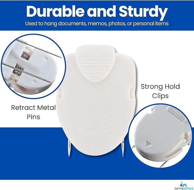 1InTheOffice Cubicle Clips, White Cubicle Pins, Office Clips, Wall Clip for Fabric Panels, (12 Pack)