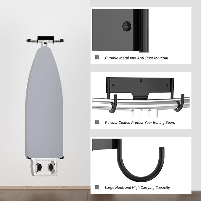 ORLESS Ironing Board Holder Wall Mount, Ironing Board Hanger, Iron Board Holder, Small Y or T Leg Iron Board Hook Wall Mount for Laundry Rooms, 6 Inch(Black)