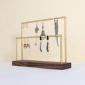 GemeShou wooden earring holder organizer for girls, walnut stud earring display stand for boutique store, jewelry storage organizer shelf【Walnut stand-Two Tiers】
