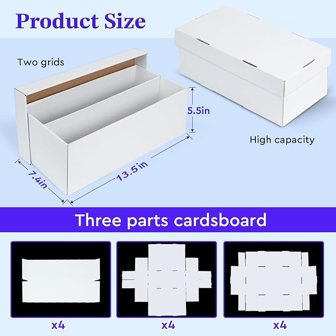 4 Pack Trading Card Storage Box - 2 Rows, Cardboard Storage Box holds 320+ Top Loaders, Graded Card Holder Organizer Case fits PSA/HGA Slabs